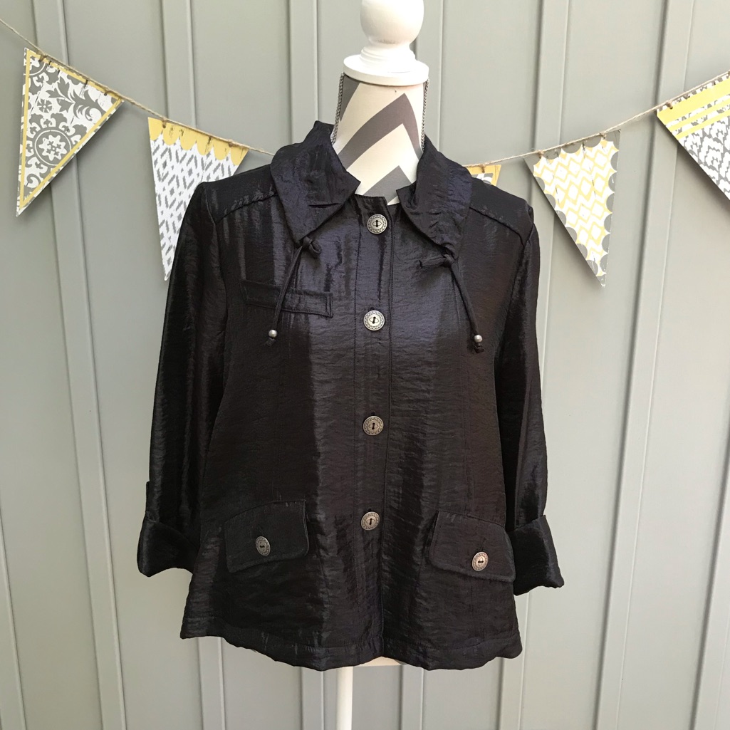Ruby Rd. Black Shimmer Button Down Swing Jacket